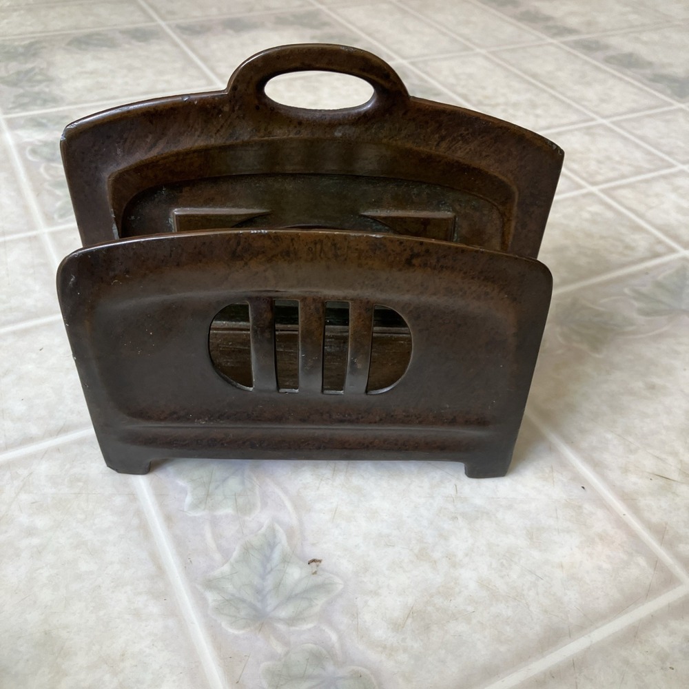 Vintage MCM Minimalist Brass Footed Letter or Napkin Holder Old Money Polished